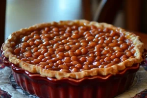 Delicious homemade baked beans served in a casserole dish, perfect for BBQs and potlucks.