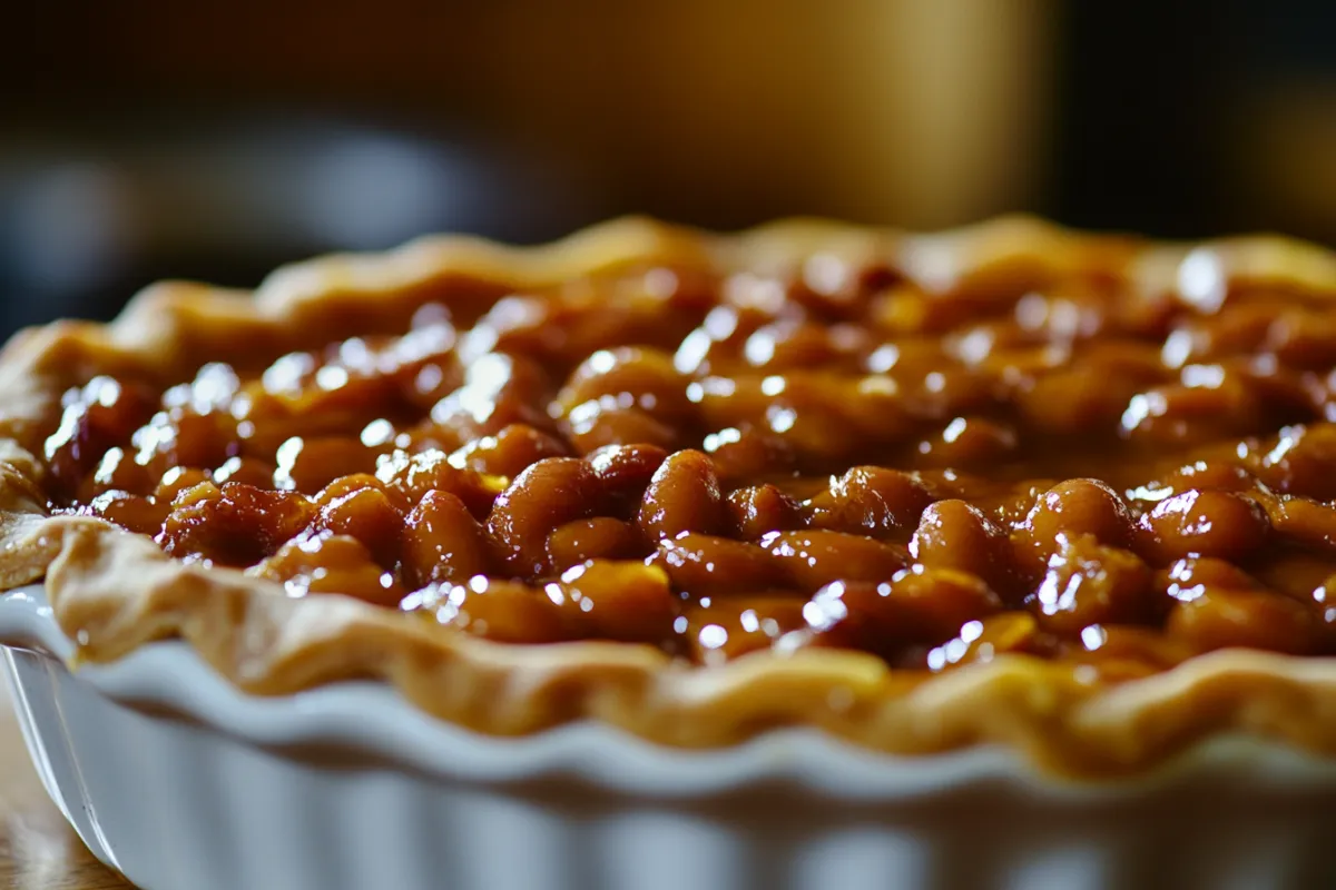 Delicious homemade baked beans served in a casserole dish, perfect for BBQs and potlucks.