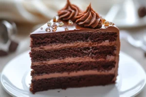 Decorated chocolate cake with fresh berries and swirls of frosting 