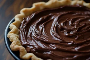 Bowl of German chocolate frosting with coconut and pecans