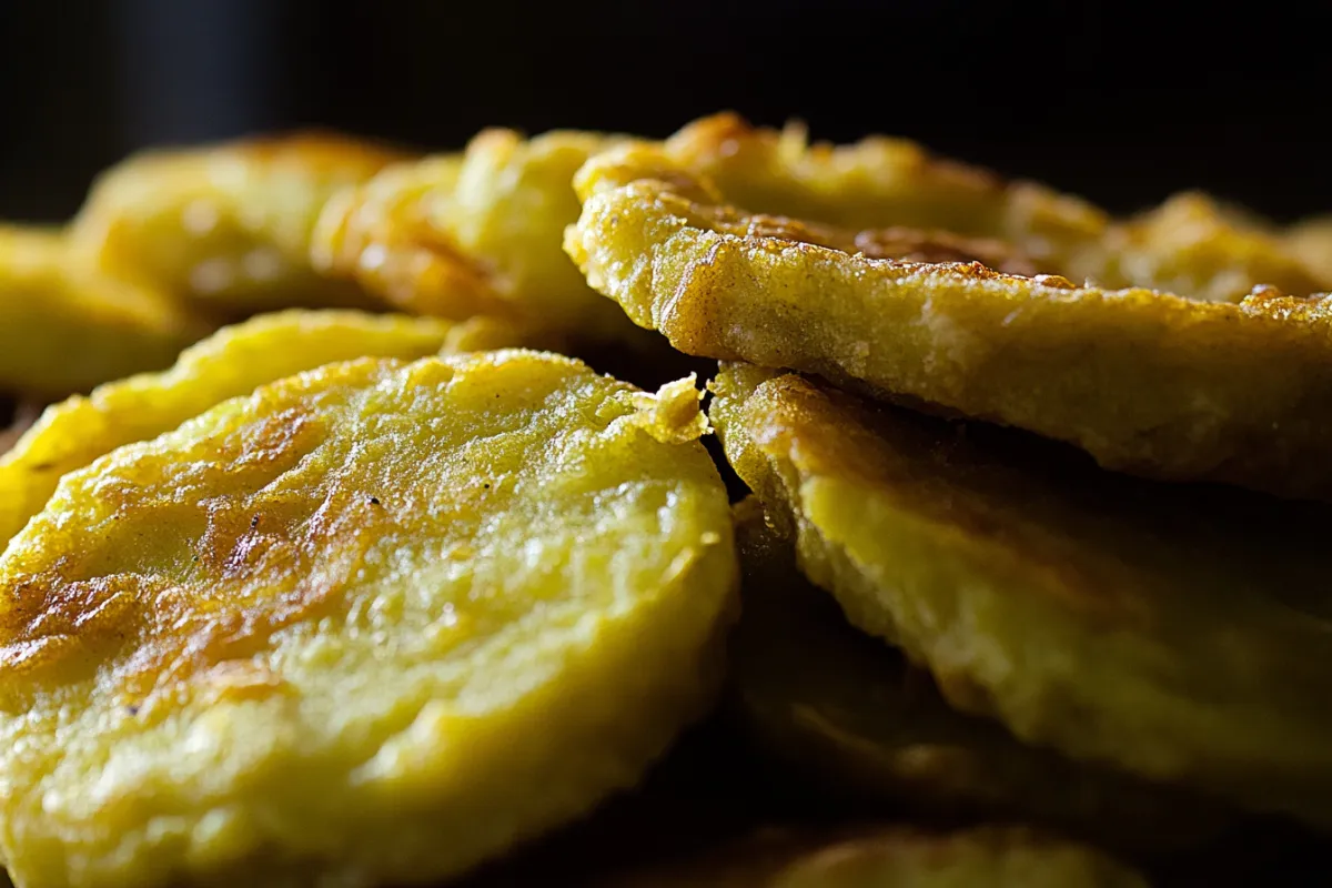 Golden fried green tomatoes in a cast-iron skillet