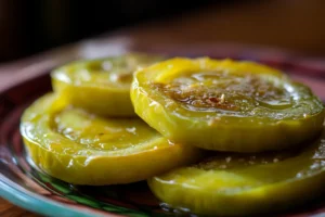 Golden fried green tomatoes in a cast-iron skillet