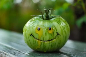 Green Zebra tomatoes sliced for frying