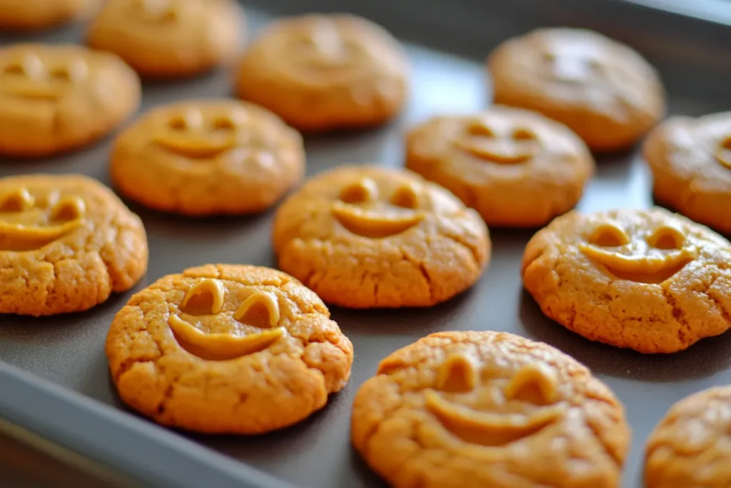 Soft pumpkin cookies with cream cheese frosting on a wooden table