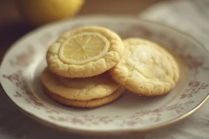 Freshly baked soft and chewy lemon cookies on a cooling rack